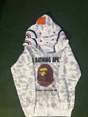 A Bathing Ape White Camo Shark Zip Hoodie